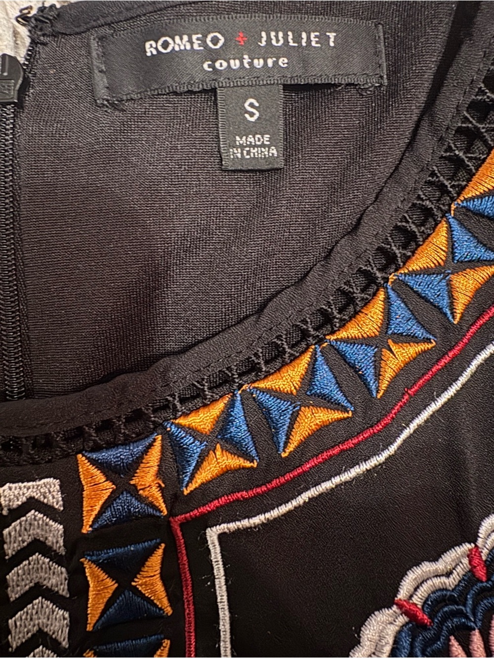 Romeo & Juliet Couture Black Dress with Multicolor Embroidery - Picture 3 of 6